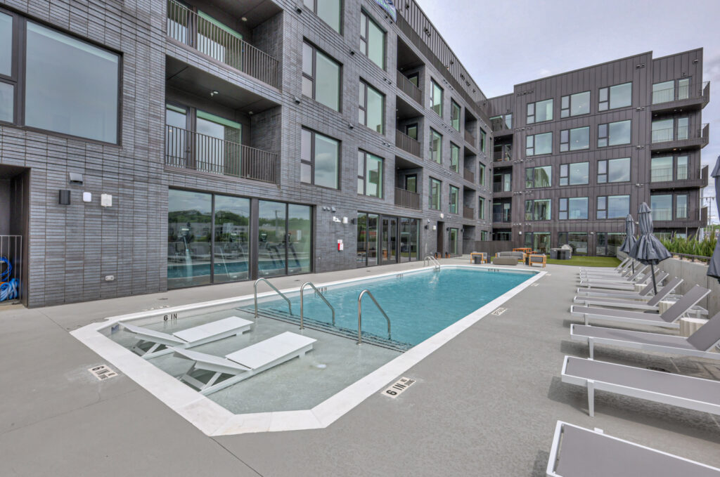 Reeve_Apt_Pool_Deck_03 Exterior, Apartment, Building, Nashville, Construction, Patio, Pool, Deck, Grill