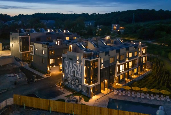 Townhomes, multifamily, development, construction, Nashville, housing, exterior, night, skyline, Roof, rooftop, lifestyle, STR